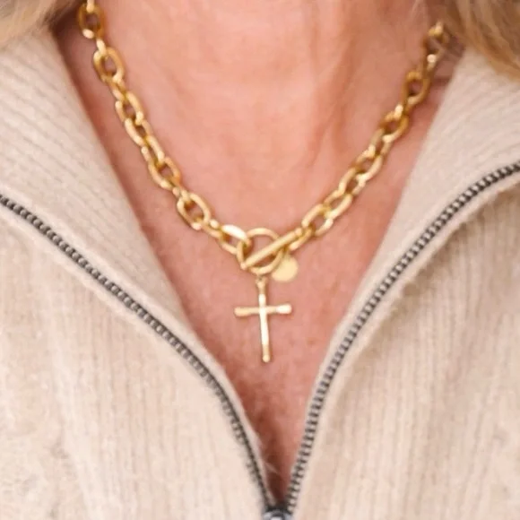 Victoria Emerson x Hi Sugarplum Grace Necklace Chunky Gold Cross Pendant - Picture 2 of 4